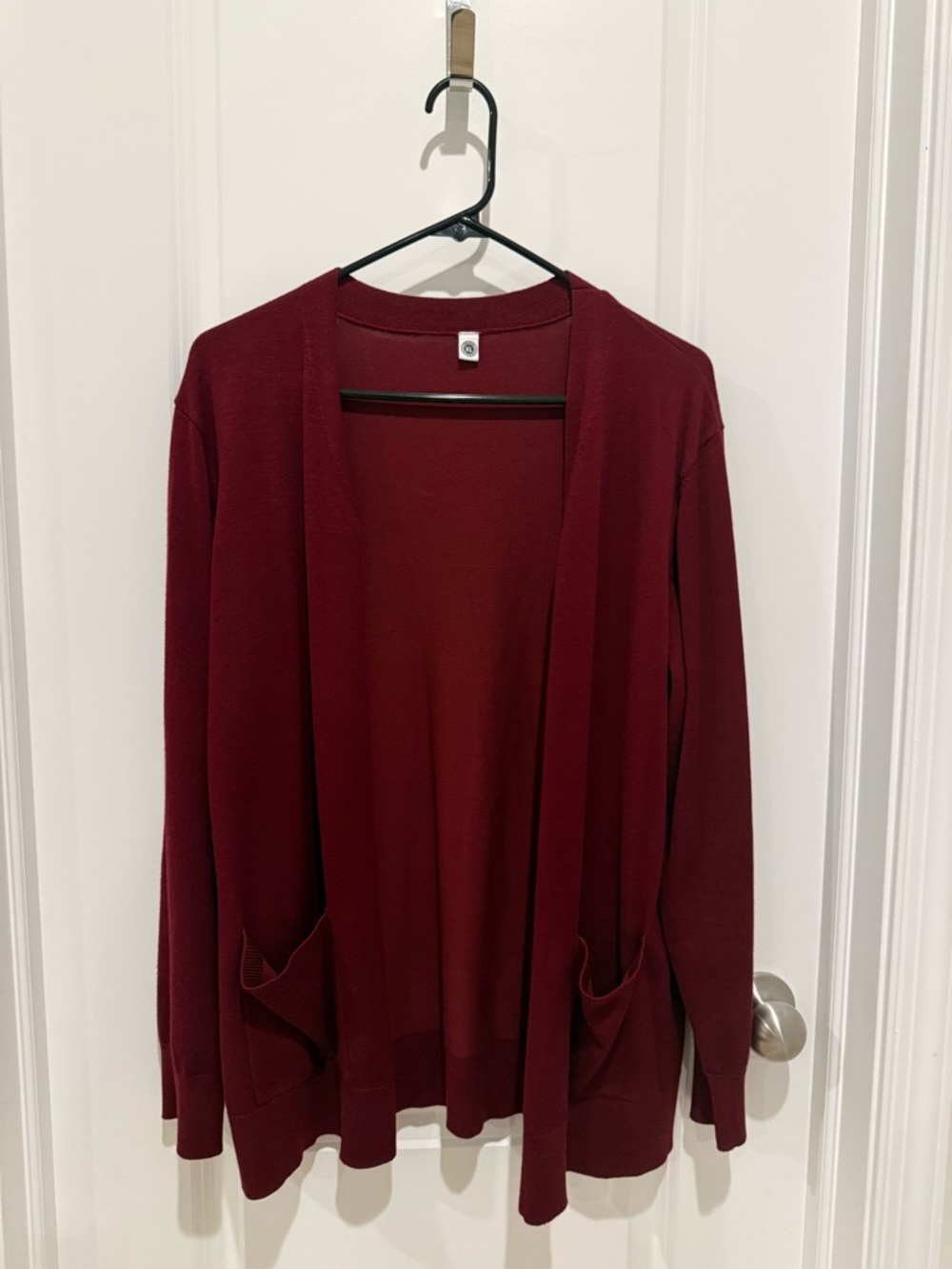 Women's Open-Front Deep Maroon Cardigan with Pockets